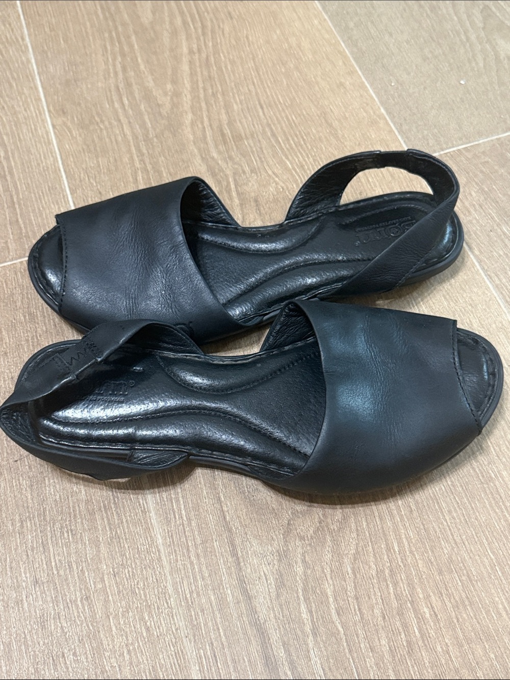 Born Black Leather Open-Toe Slingback Sandals